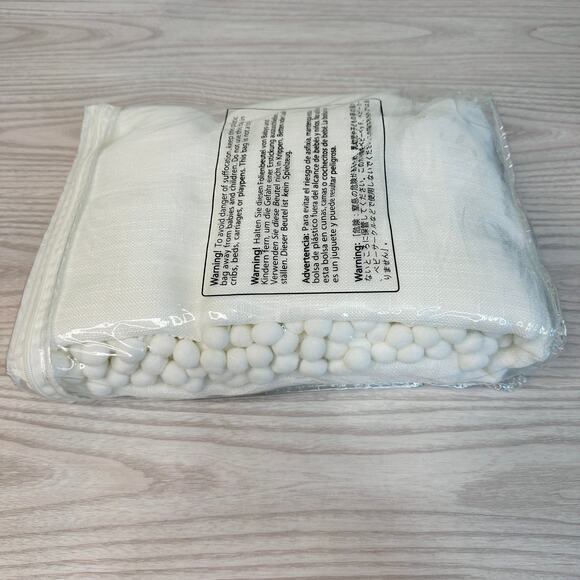 VOILYBIRD Palma Pom Pom Curtains White W40xL84 Semi Sheer Wrinkle Free Set of 2 - Picture 7 of 10